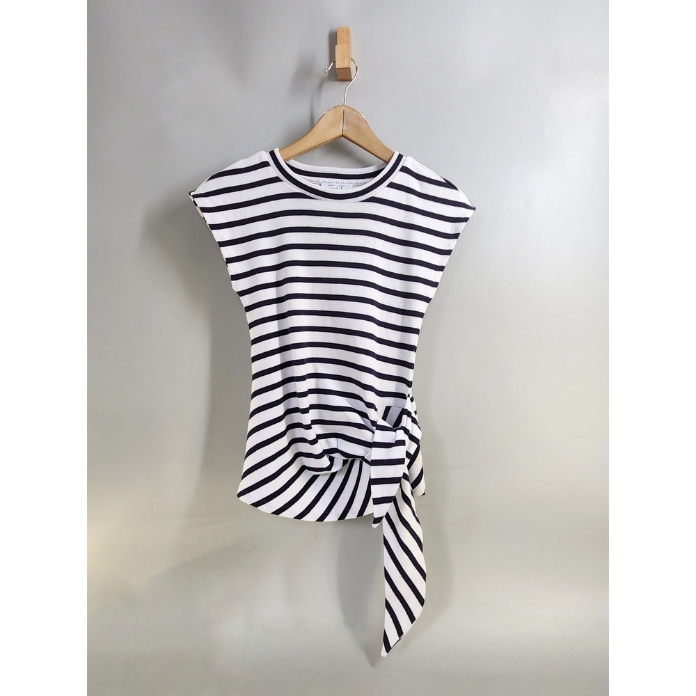 Ann Taylor Weekend Striped Side Tie Top Womens XSP White Navy Nautical NWT